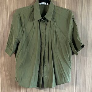 Mango Womens Green Button Up Shirt